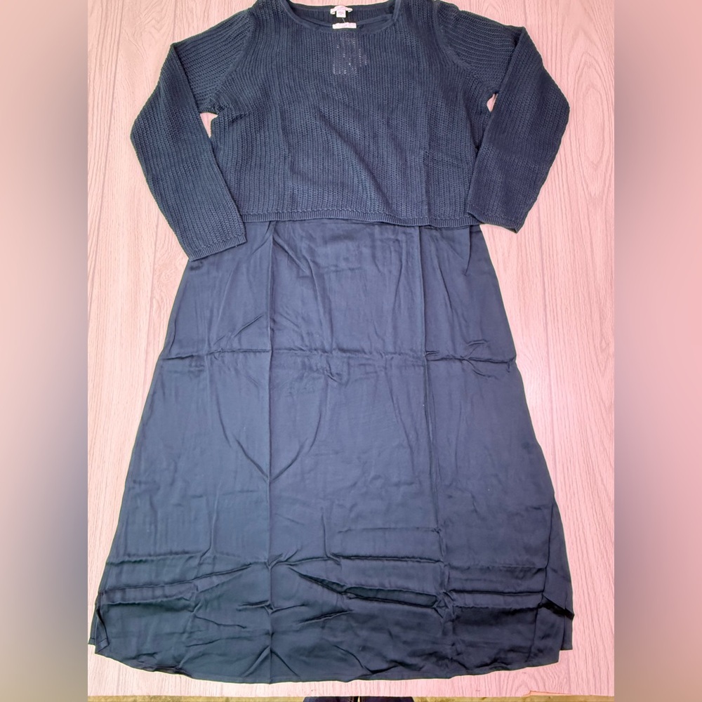 J.Jill Dark Teal Slip Dress With Mesh Top‎ - Picture 4 of 9